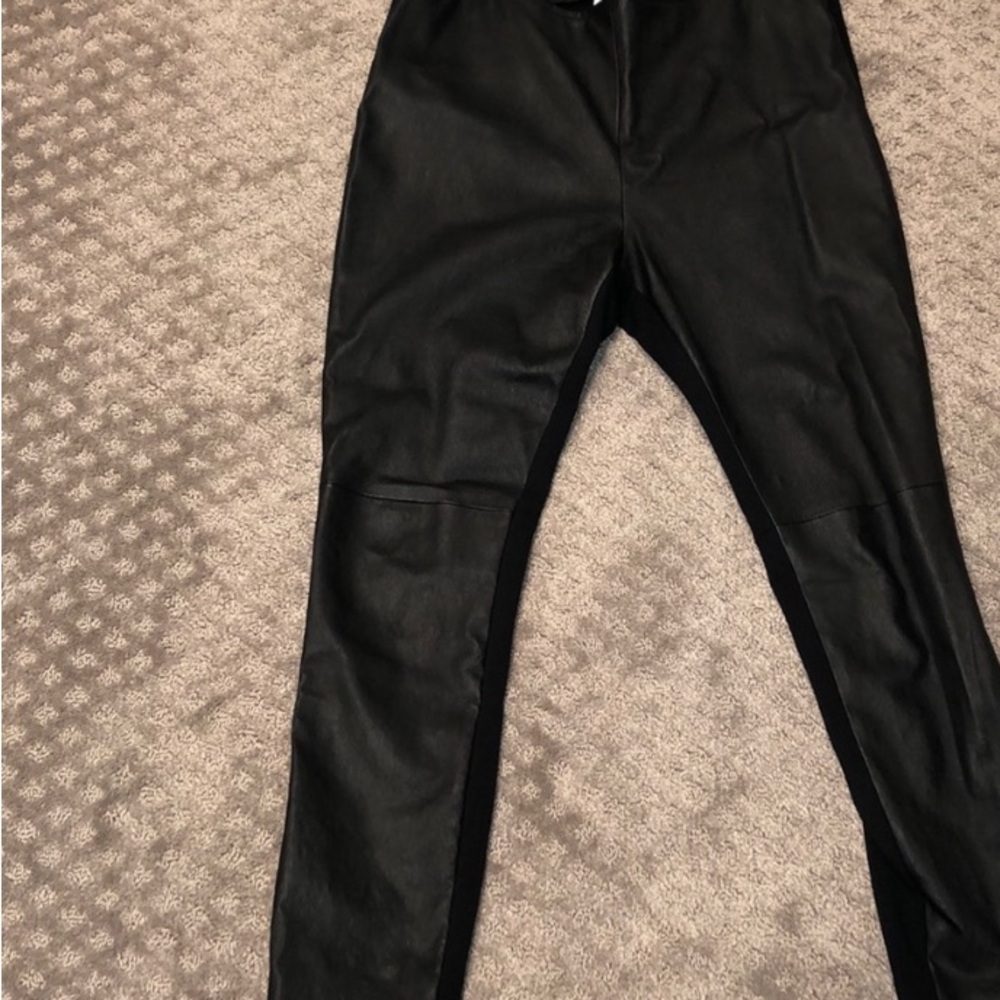 Akris Punto Lamb Nappa leather black jersey Pants sz US 10 ($1,300) Excellent Co